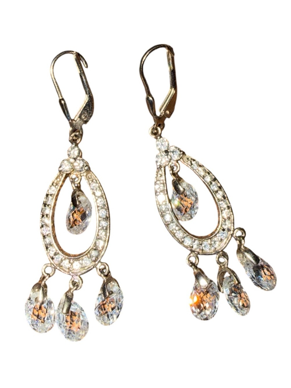Sterling Silver 925 Crystal Chandelier Dangle Earrings Leverback Teardrop